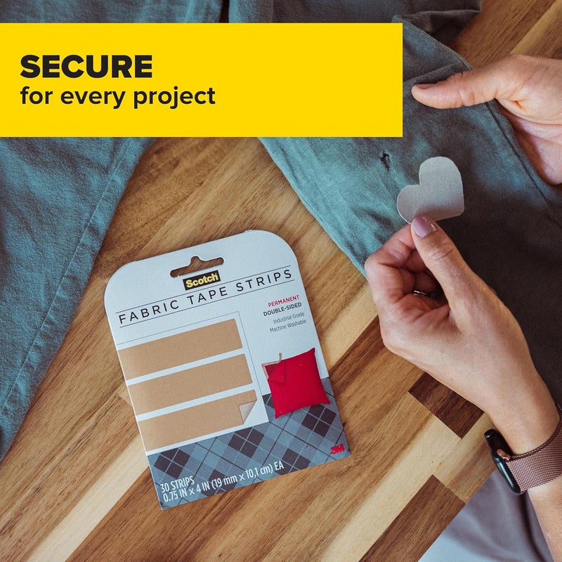 Scotch  Permanent Fabric Tape Strips, 0.75 in. x 4 in., Machine Washable, Perfect Hemming Tape for DIY and Crafting, 1-Pack, 30 Strips - Image 5